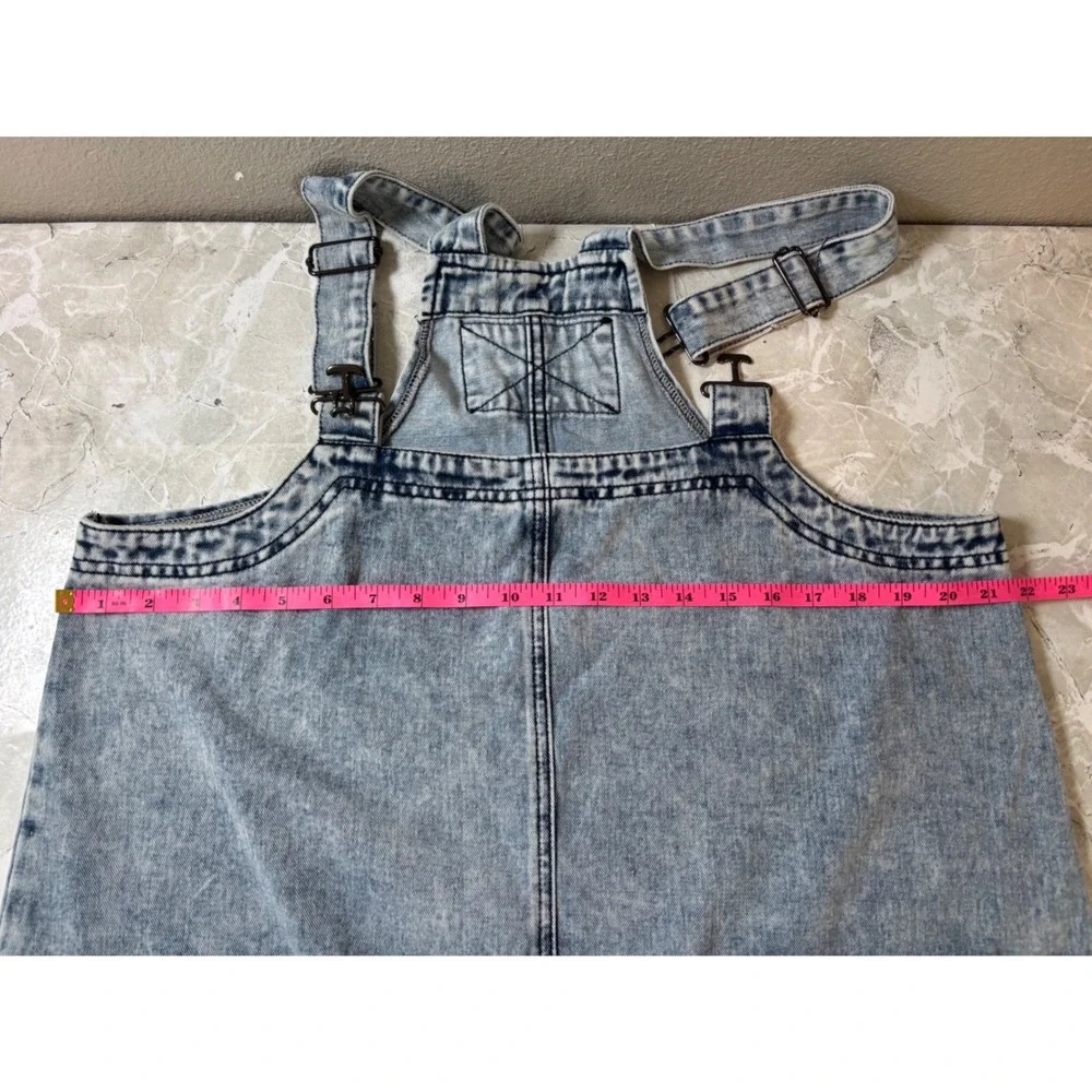 Free People Overall Smock Mini Dress XL Acid Wash Light Blue Cotton Pinafore